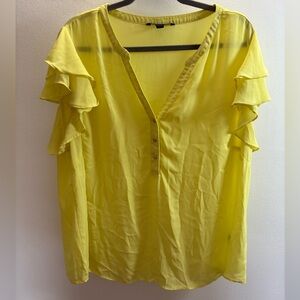 Zac & Rachel Yellow Flutter Sleeve V-Neck Blouse 2X